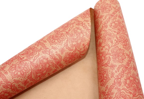 Бумага крафт Европа ришелье красный на коричневом 70см*8,5