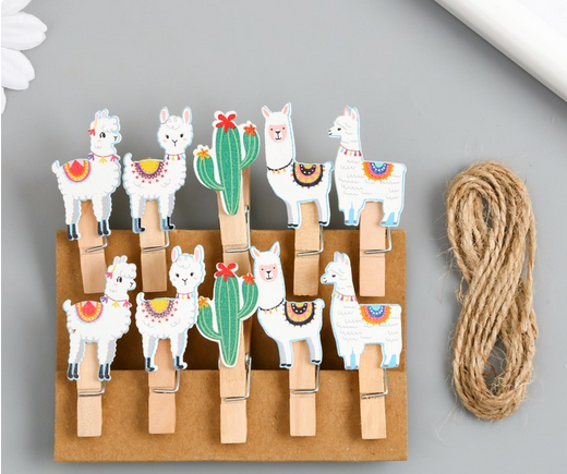 Прищепка Ламы и кактусы Арт-9917757 (1уп/10шт) ЦЕНА за ШТУКУ