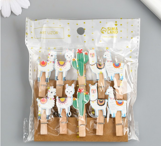 Прищепка Ламы и кактусы Арт-9917757 (1уп/10шт) ЦЕНА за ШТУКУ