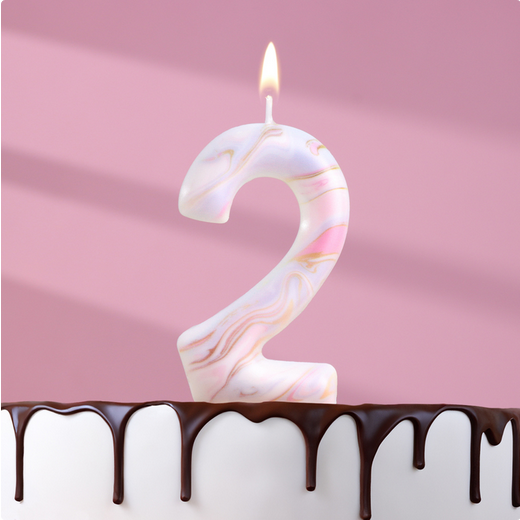 Свеча Цифра 2 Белый мрамор Гигант Арт-6990821