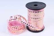 Лента Золот полос 1см*100ярд Сердца Розовая А-124