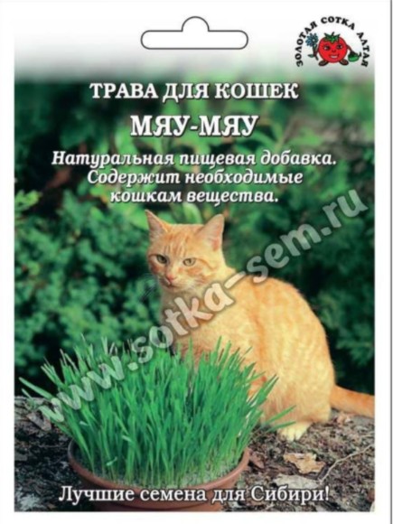 Трава для кошек Мяу-Мяу ЦВ/П (СОТКА) 20гр выращивание круглогодичное