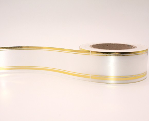 Лента Золот полоса 5см*50ярд Белая РОССИЯ