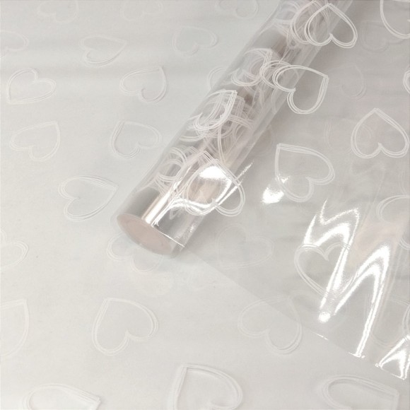 Пленка прозрачная с рисунком Сердечки контурные Белая 70см/200гр Пленка прозрачная с рисунком Сердечки контурные Белая 70см/200гр