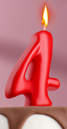 Свеча Цифра 4 Овал Красная 2303038