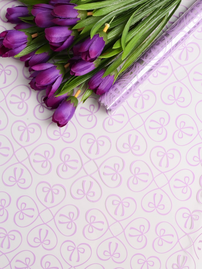 Пленка прозрачная с рисунком Бантики Сиреневая 60см/8м