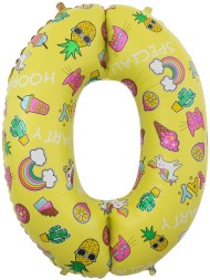 Шар ЦИФРА фольгированный № 0 34"86см Жёлтый Весёлые картинки