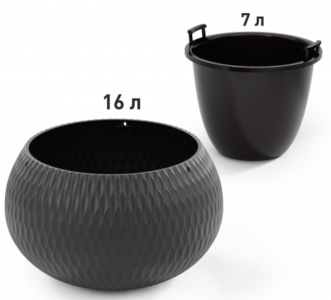 Горшок Жемчужина 7лит Графитовый М-8917 (с дренажной системой) Горшок Жемчужина 7лит Графитовый М-8917 (с дренажной системой)