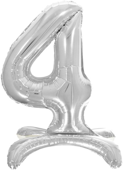 Шар ЦИФРА фольгированный № 4 32"81см на подставке Серебро