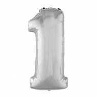 Шар ЦИФРА фольгированный № 1 40"102см Серебро