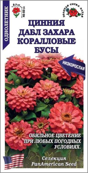 Цветы Цинния Дабл Захара Кораловые бусы ЦВ/П (СОТКА) 5шт однолетник 40-50см