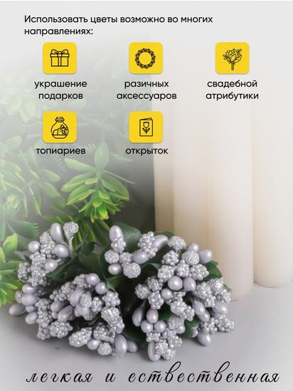 Набор Тычинки для искусственных цветов Серебро 12шт Набор Тычинки для искусственных цветов Серебро 12шт