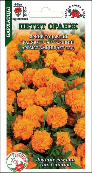 Цветы Бархатцы Петит Оранж ЦВ/П (СОТКА) 0,2гр однолетник отклоненные 20-30см