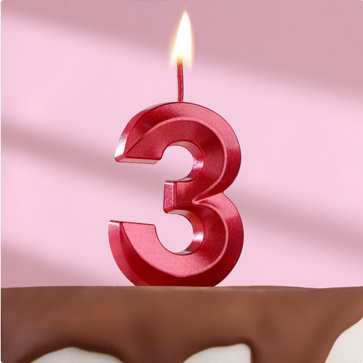 Свеча Цифра 3 Грань Красный металлик Арт-5928507
