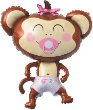 Шар фольгированный 39/99см Обезьянка с соской девочка