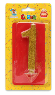 Свеча Цифра 1 Золотой глиттер 1819