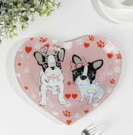 Тарелка стеклянная Доляна Сердце Пёсики Арт-6073476 D-25.5см