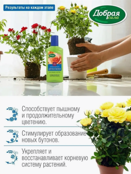 Удобрение Добрая сила Роз и Пионов 250мл (1уп/24шт) min 5шт