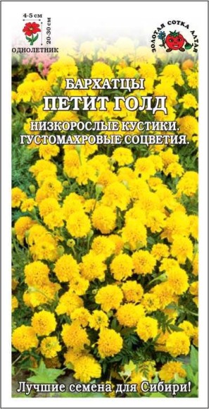 Цветы Бархатцы Петит Голд ЦВ/П (СОТКА) 0,2гр однолетник 20-30см