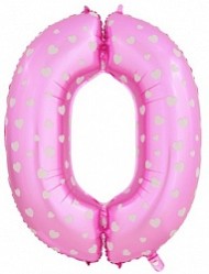 Шар ЦИФРА фольгированный № 0 40"102см Сердечки розовый