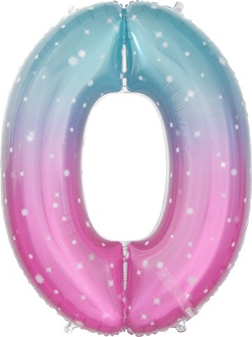 Шар ЦИФРА фольгированный № 0 34"86см Розовый Нежные искры градиент