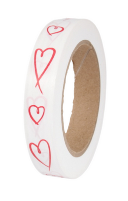 Лента Сердца Итальянские 2см*50ярд Красные на Белом