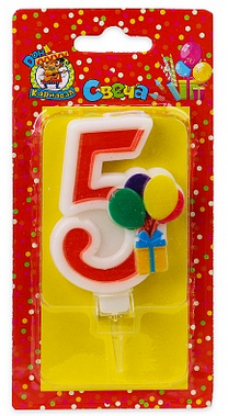 Свеча Цифра 5 Веселый праздник красная 5919 Свеча Цифра 5 Веселый праздник красная 5919