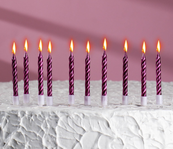 Свечи для торта С Днём Рождения Фиолетовый металлик 10шт 2919666