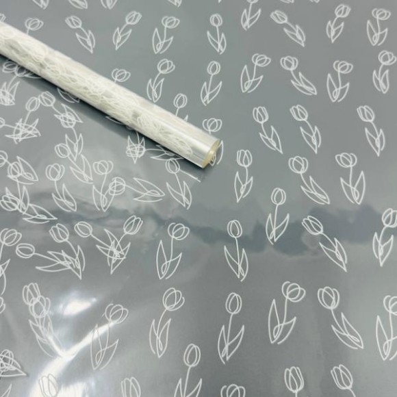 Пленка прозрачная с рисунком Тюльпаны Белая 70см/200гр