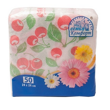 Салфетки бумажные Арбуз/Вишня 24*24см 50шт Арт-04997/35099