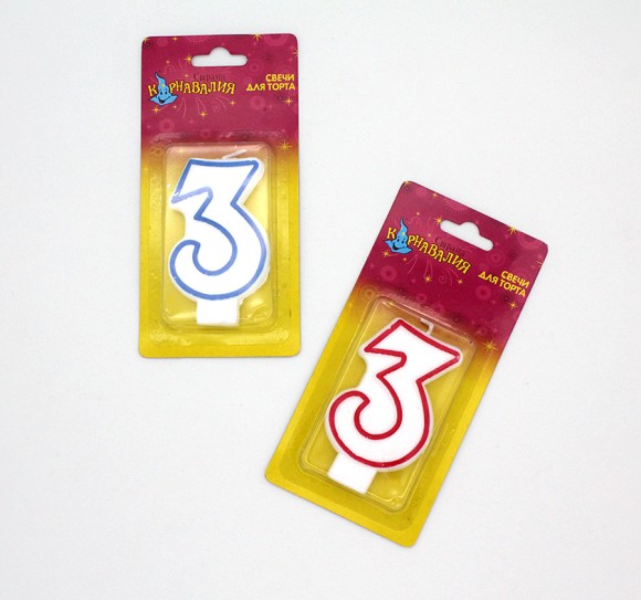 Свеча Цифра 3 Красная-Синяя окантовка 403513