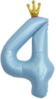 Шар ЦИФРА фольгированный № 4 40"102см Голубой с короной