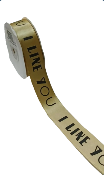 Лента Атласная с рисунком 25мм*25ярд I Like you Бежевая