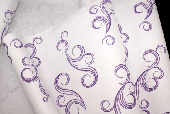 Бумага крафт Европа завитки фиолетовый на белом 70см*8,5м
