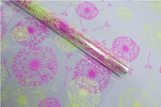 Пленка прозрачная с рисунком Одуванчики Фуксия-Фисташка 70см/8м