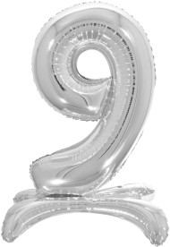 Шар ЦИФРА фольгированный № 9 32"81см на подставке Серебро