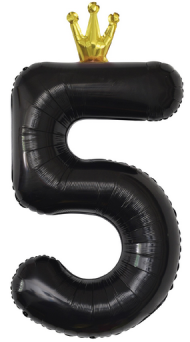 Шар ЦИФРА фольгированный № 5 40"102см Чёрный с короной