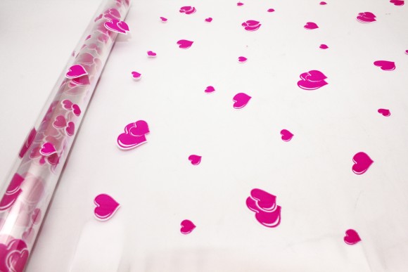 Пленка прозрачная с рисунком Сердечки Яр.Розово-белая 70см/200гр
