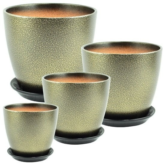 Кашпо Бутон №-ГЛ-11 Глянец Метал Черно-Золотое №-2 15см