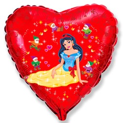 Шар фольгированный 18/46см Сердце Белоснежка и гномы красный
