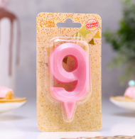 Свеча цифра 9 Грань Розовая Арт-4037