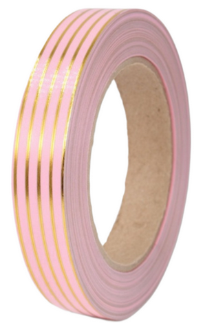 Лента Золот полоса Многополос 2см*50ярд Розовая