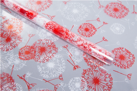 Пленка прозрачная с рисунком Одуванчики Бело-Красная 70см/8м Пленка прозрачная с рисунком Одуванчики Бело-Красная 70см/8м