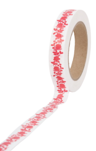 Лента Пионы 2см*50ярд Красные на Белом