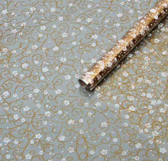 Пленка прозрачная с рисунком Гипсофилы Авис Золото-Белая 70см/200гр Пленка прозрачная с рисунком Гипсофилы Авис Золото-Белая 70см/200гр