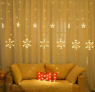Электрогирлянда Штора 3м Снежинка Жёлтый свет (дождик 50см+70см) Арт-1291