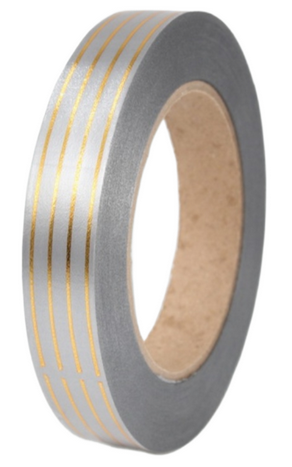 Лента Золот полоса Многополос 2см*50ярд Серая