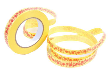 Лента Пионы 2см*50ярд Красные на Жёлтом