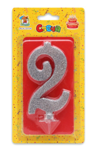 Свеча Цифра 2 Серебряный глиттер 1830