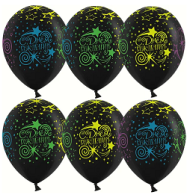 Шар латексный 12/30см флюор С Днём Рождения звезды 1уп/25шт Арт 711496